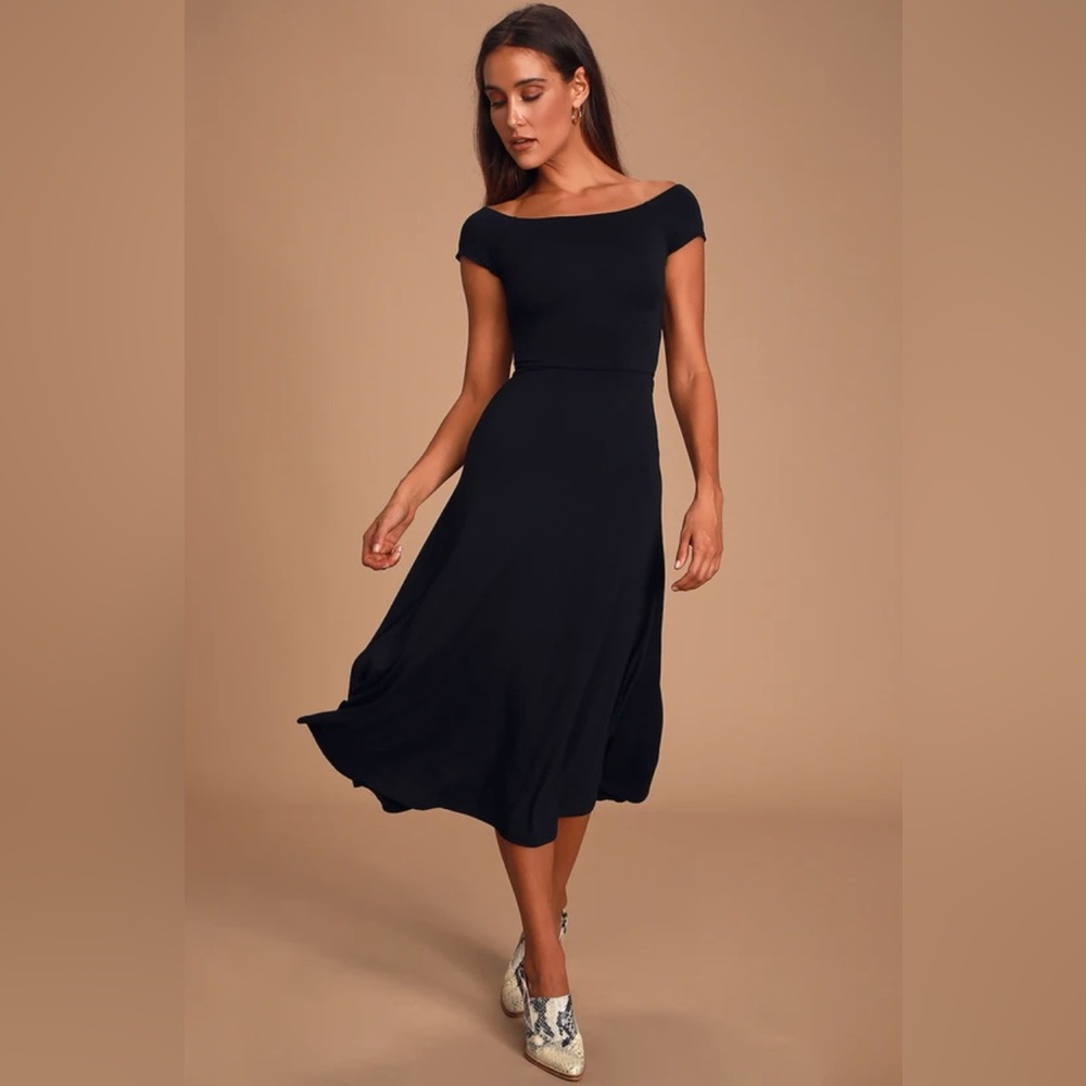 lulu’s A La Mode Black Midi Dress LUSH NWT